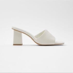 Zara White Heeled Leather Sandals Minimalist Block Heel Sz 6 36